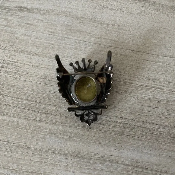 Lemon Citrine Marcasite and Pearl Sterling Silver Brooch - Picture 8 of 8